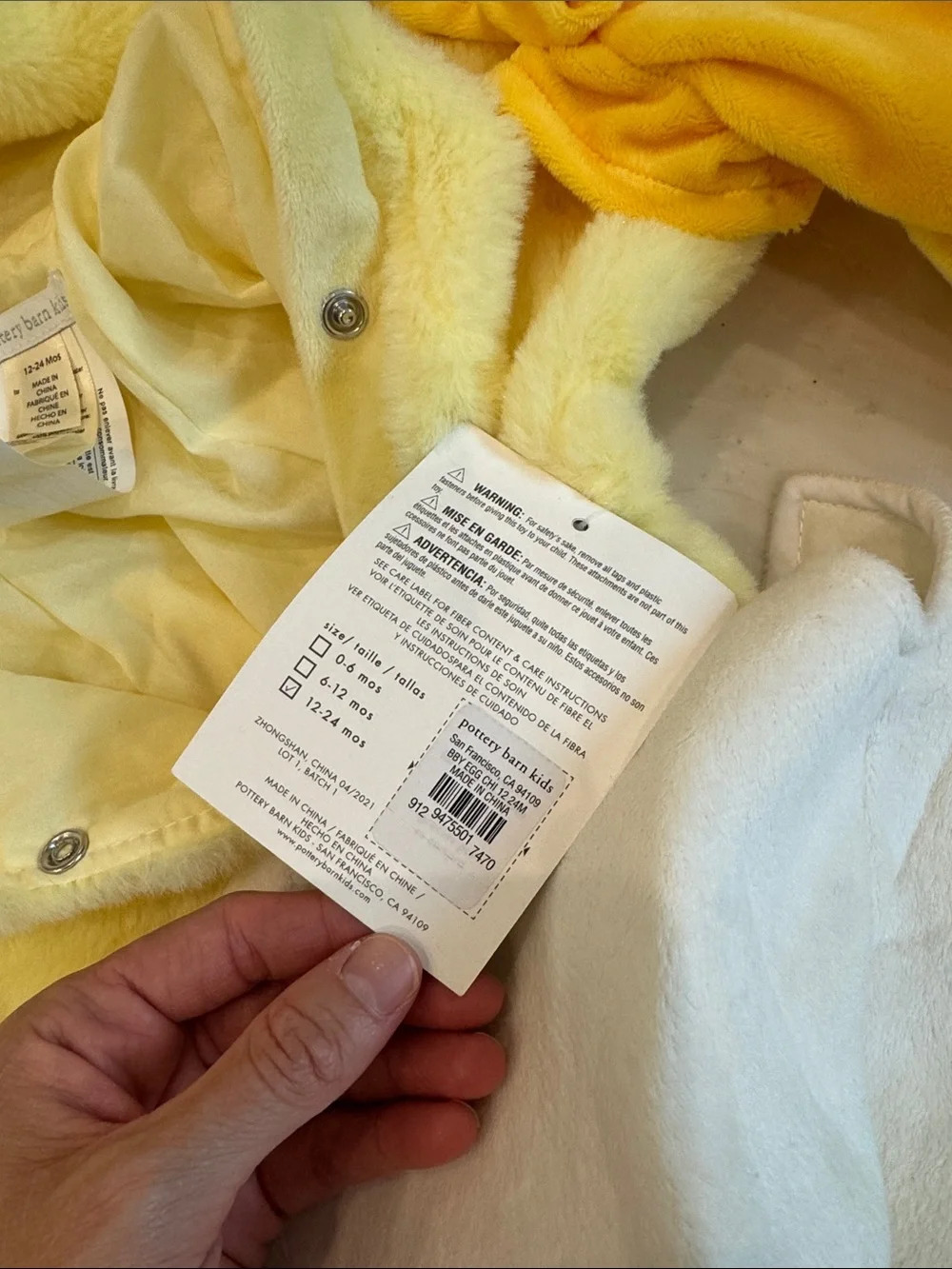 Pottery Barn Kids Egg Chick Baby Costume NWT